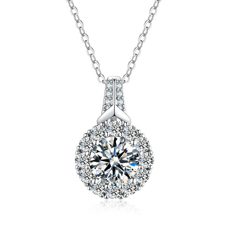 Sterling Moissanite Pendant Necklace Women 2ct Round Micro-Set Locket Chain Floral Design 21-50cm Adjustable