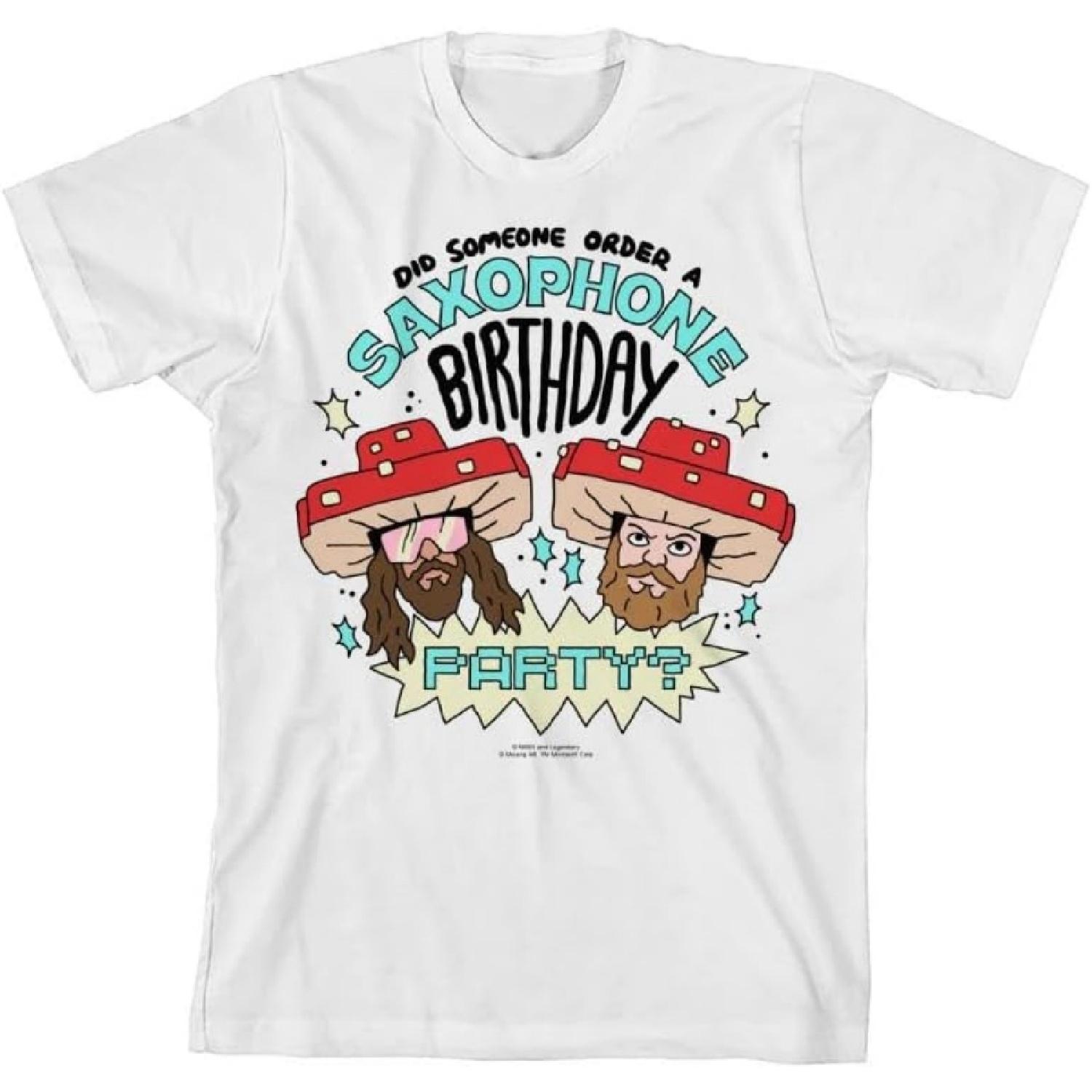 Детская белая футболка с саксофоном из фильма Minecraft на день рождения S