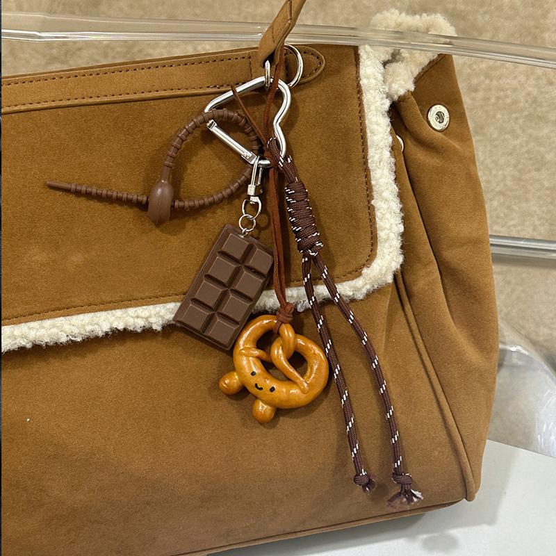 Braided Rope Bag Pendant High-grade Keychain Pendant Cute Miu Series Alkaline Water Bread Ins Bag Pendant Chocolate Pendant