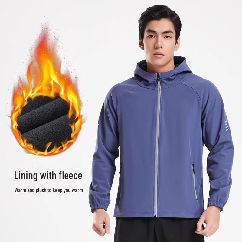 Unisex Winter Outdoor Windproof Velvet Jacket with Reflective Zipper for Cycling, Running, and Leisure Activities.