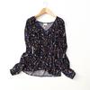 Export Export French Style Retro Print Shirt Women's Spring and Autumn V-neck Crumpled Fashion Stylish Pendant Pullover Tops