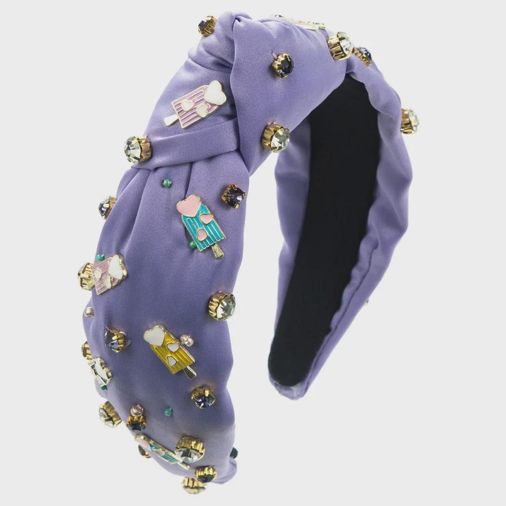 Jarní barokní čelenka s ručně šitými drahokamy a perlami - Jedinečný vlasový doplněk inspirovaný zmrzlinou