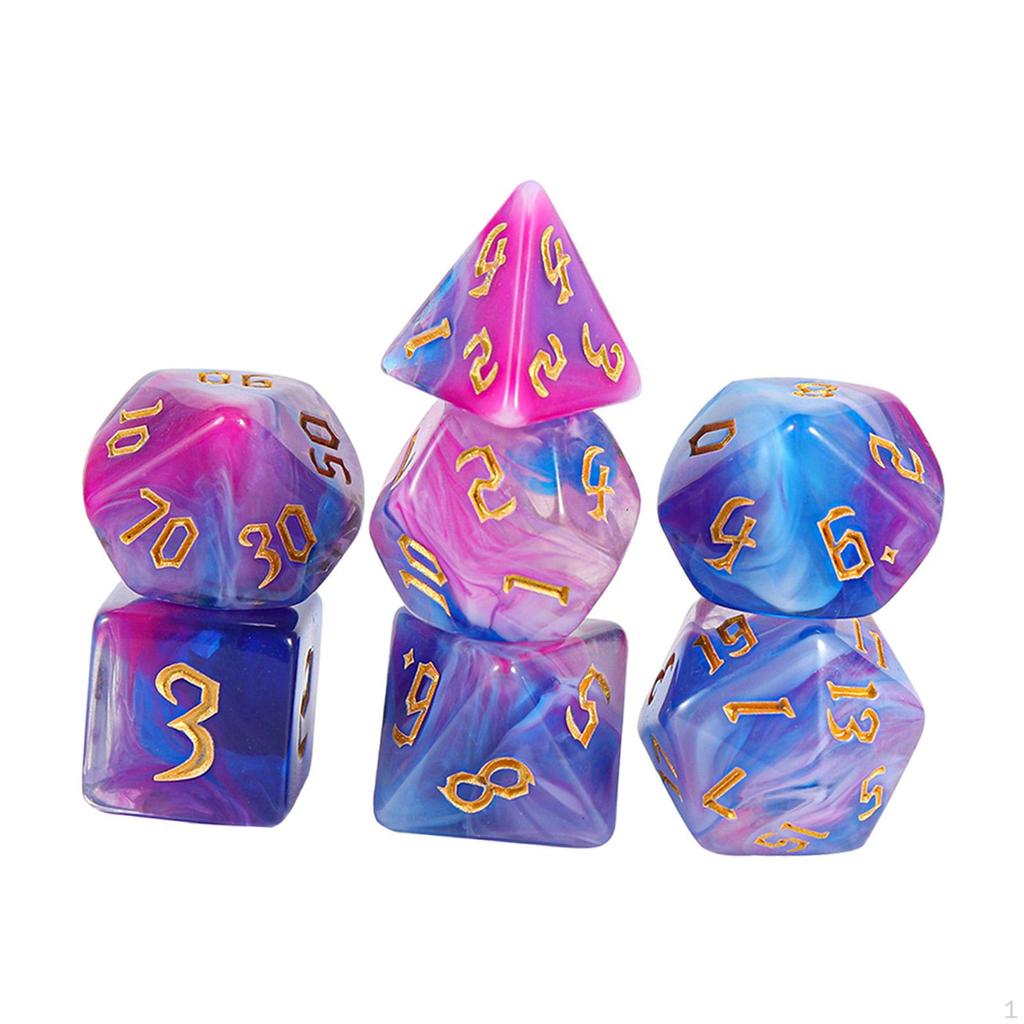 7 Acrylic Dice Set for Board Games, D4 D8 D10 D12 D20 Multi Sided RPG