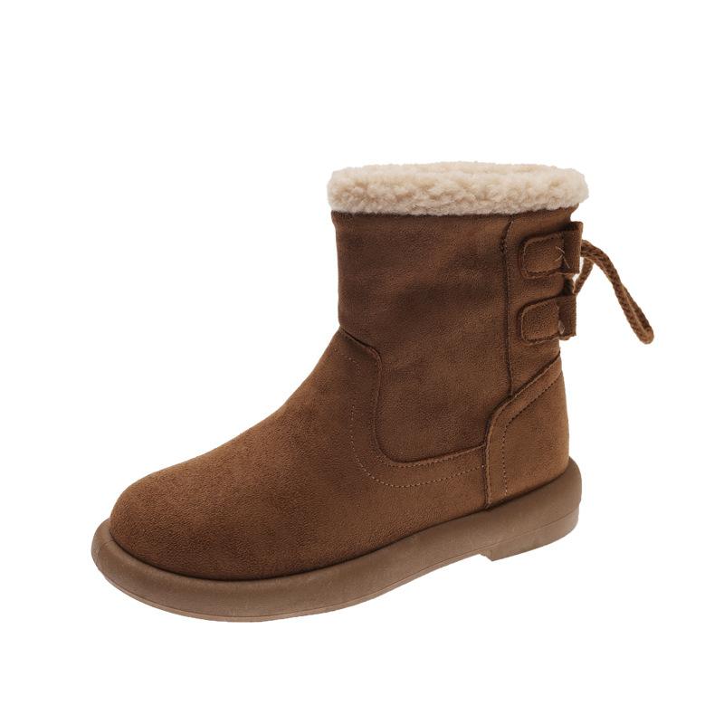 Retro Imitation Leather Lamb Wool Snow Boots Women's 2025 Winter New Piled Thickened Non-slip Wool Cotton Short Boots Snow Boots