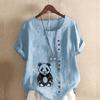 Women's Fashion Panda Print Short Sleeve T-shirt Loose Cotton Shirt Casual Loose Summer Blouse Tops
