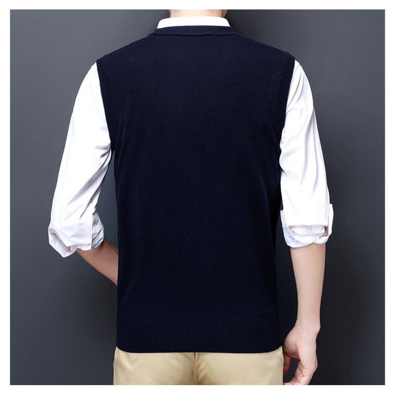 Men S Winter Sleeveless Knit Vest Middle Aged Solid Sweater