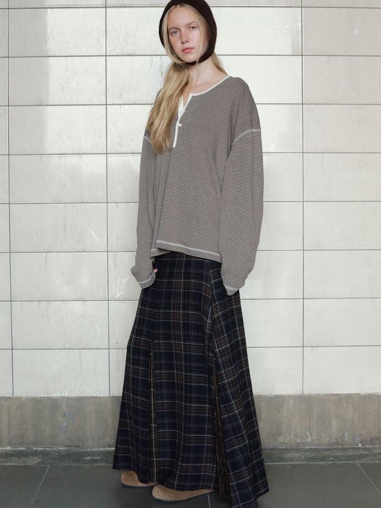 Viaplan Korean Autumn/Winter Elegant Retro Plaid Wool A-line Skirt