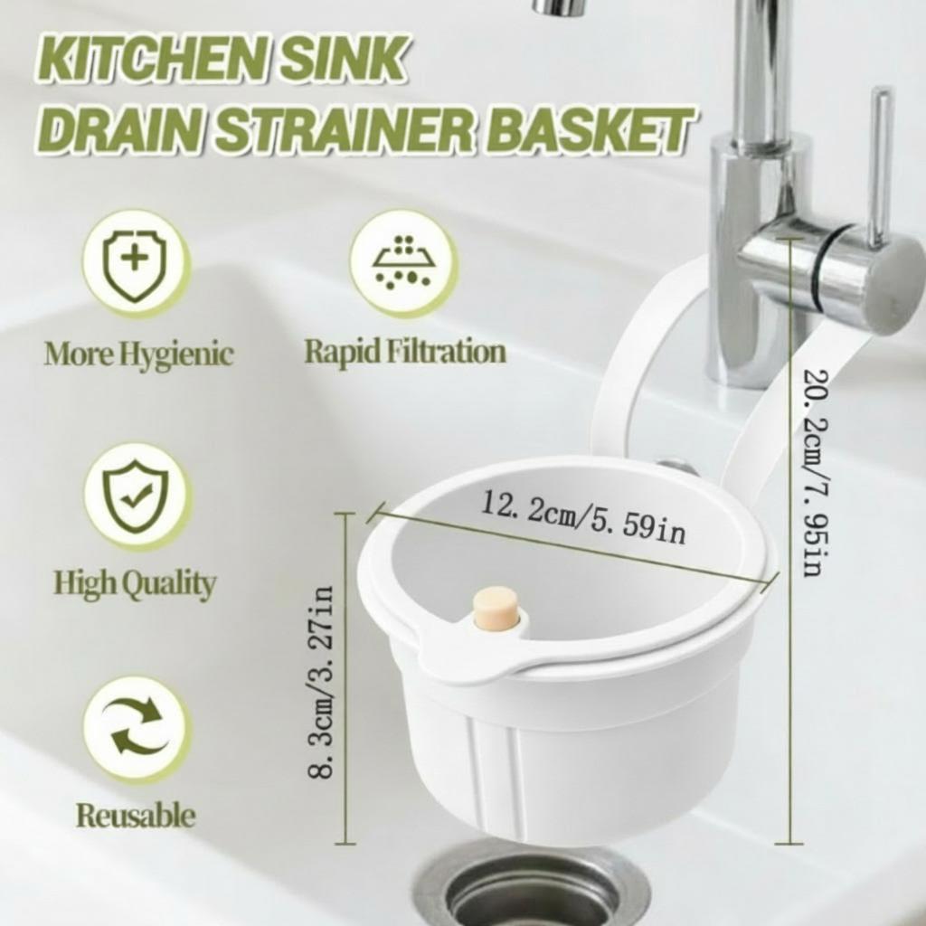 Kitchen hanging sink drain basket press type automatic residue cleaning filter white12cm