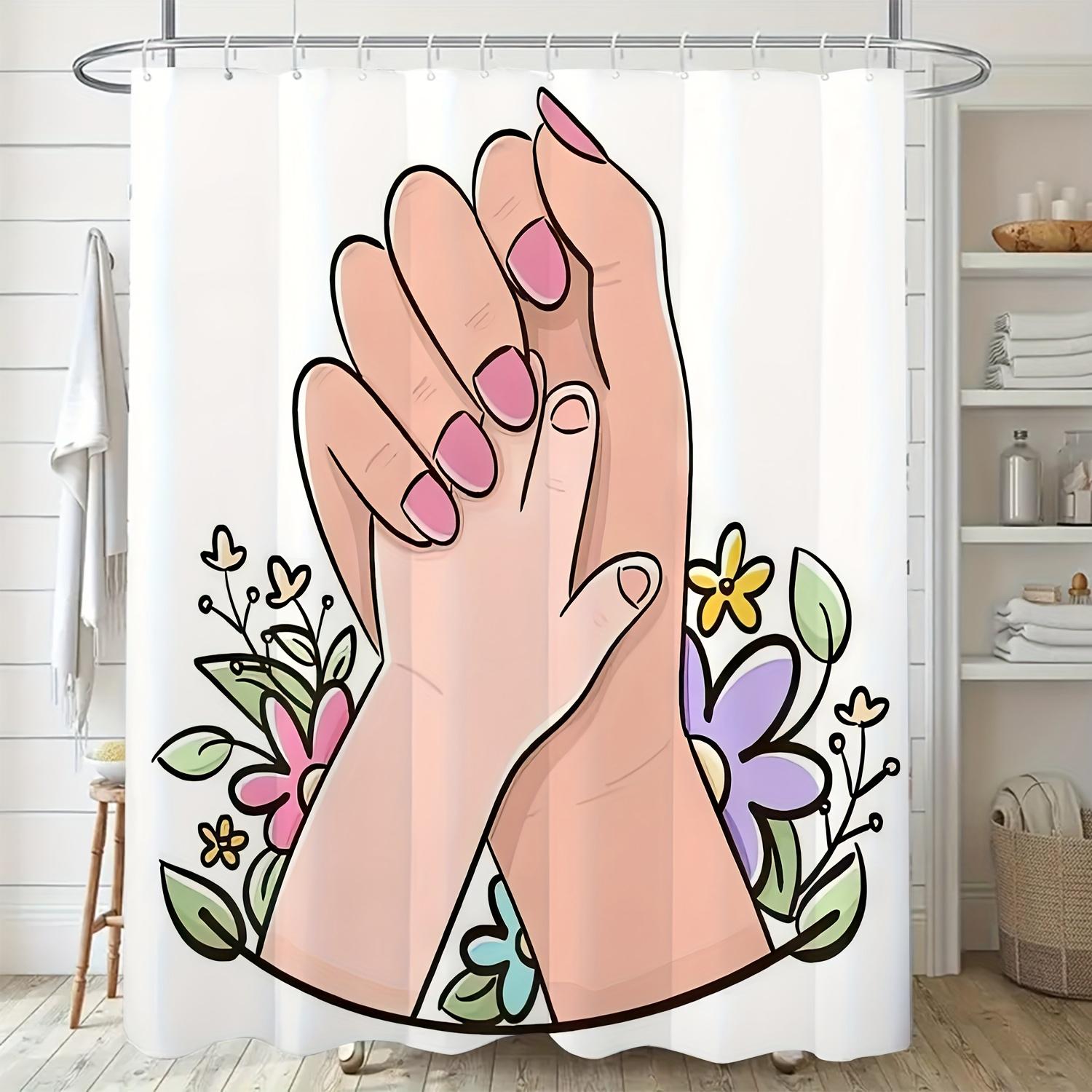 

Family Bond Handprint & Floral Shower Curtain - Heartwarming Design, Machine Washable, Ideal for Mother’s Day Gift W90xH180cm