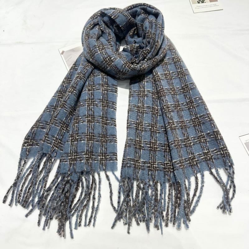 New Hoop Yarn Autumn and Winter Plaid Tassel Scarf Shawl Fashionable Senior Women Korean Style Thickened and Warm