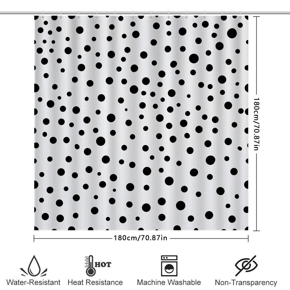 Modern Bathroom Decor Shower Curtain With Black Spots Waterproof Fabric For Bathtub White Bath Liner With Rod Pocket (180X180Cm)