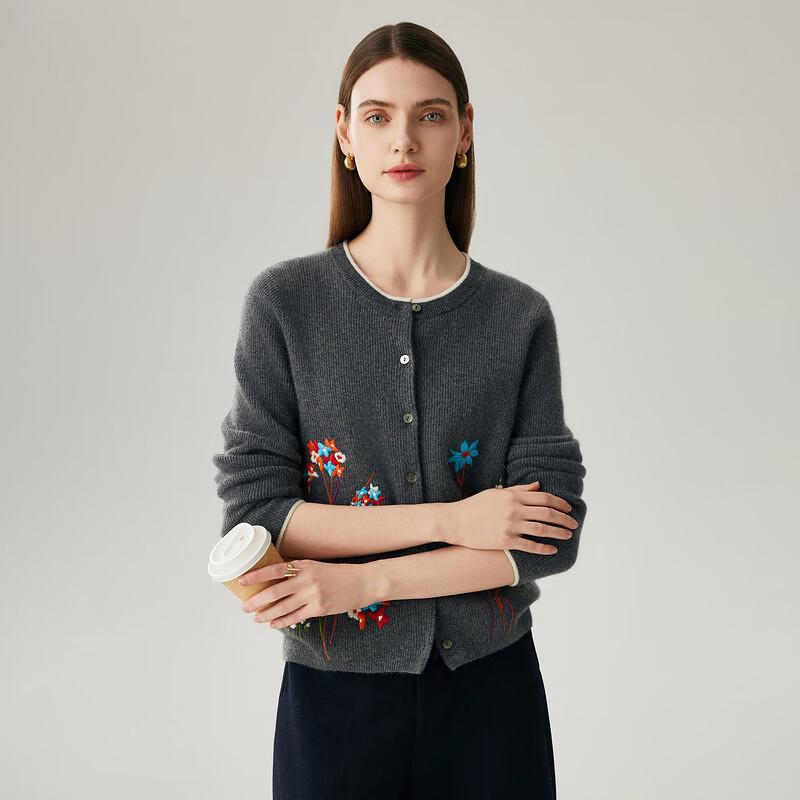 Zhaojun 2025 Autumn/Winter Women's 100% Cashmere Round Neck Thick Knitted Cardigan