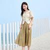Chinese Style Button-Detail Top and High-Waisted Skirt Two-Piece Set