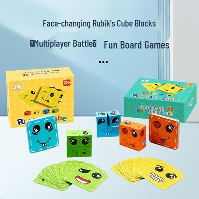 Children's Wooden Face-Changing Cube Game: Funny Parent-Child Educational Toy with Bell for Creative Thinking and Movement