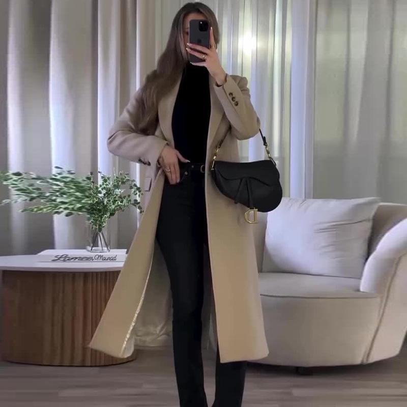 

Женское однотонное длинное шерстяное пальто в корейском ленивом стиле, на осень/зиму 2024 года XS абрикосовый