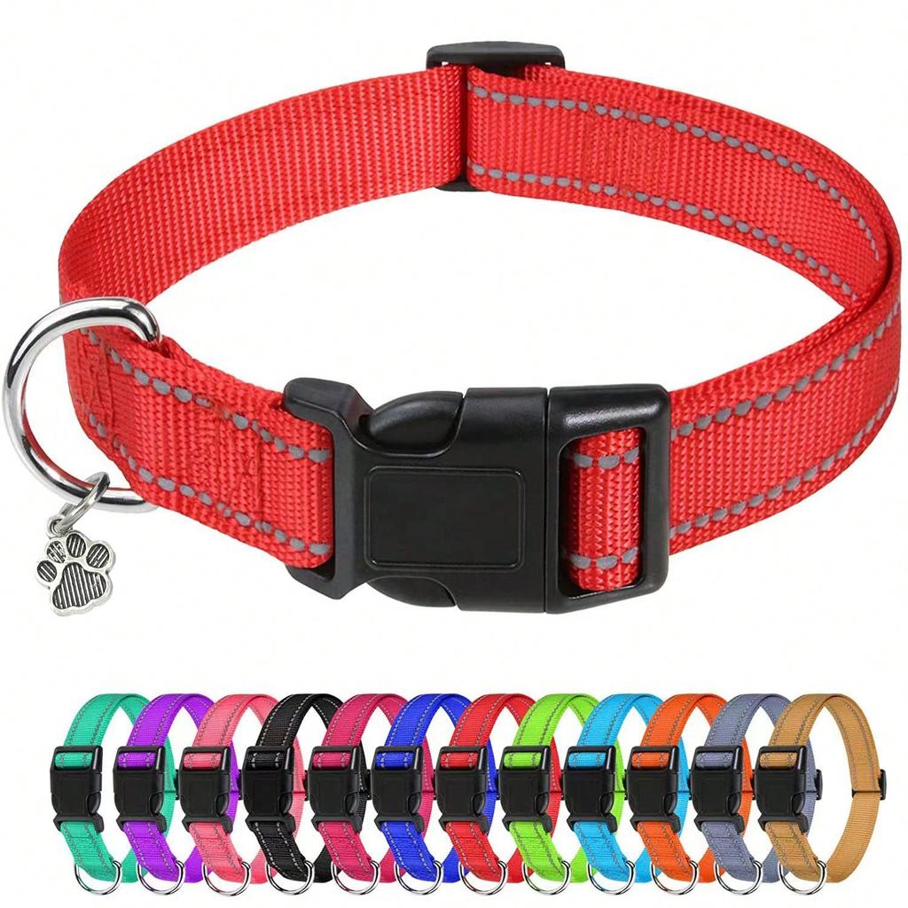 Pfotenabdruck & Reflektierendes Garn Hundehalsband, Haustierbedarf, Reflektierendes Nylonhalsband, für Große/mittlere/kleine Hunde, Verstellbare Größe