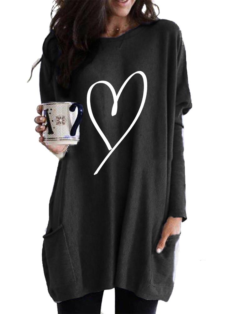 Women's Sweatshirt Women's Long Tunic with Pockets Loose Fit Fashion Printed Logn Sleeve Top