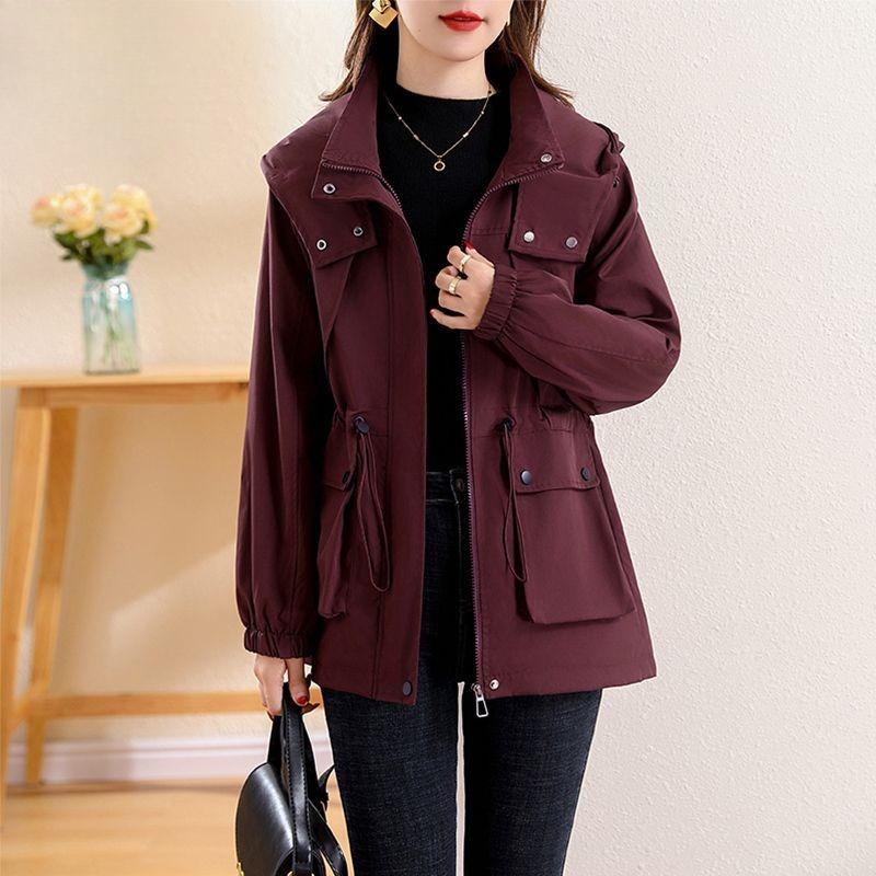 Elegant Women Hooded Trench Coat Slim Fit Spring Autumn Long Coat with Lining Casual Outerwear