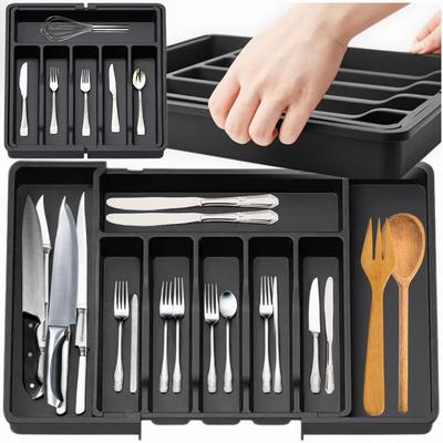 Kitchen Drawer Organizer for Cutlery, Extendable Kitchen Insert, Black