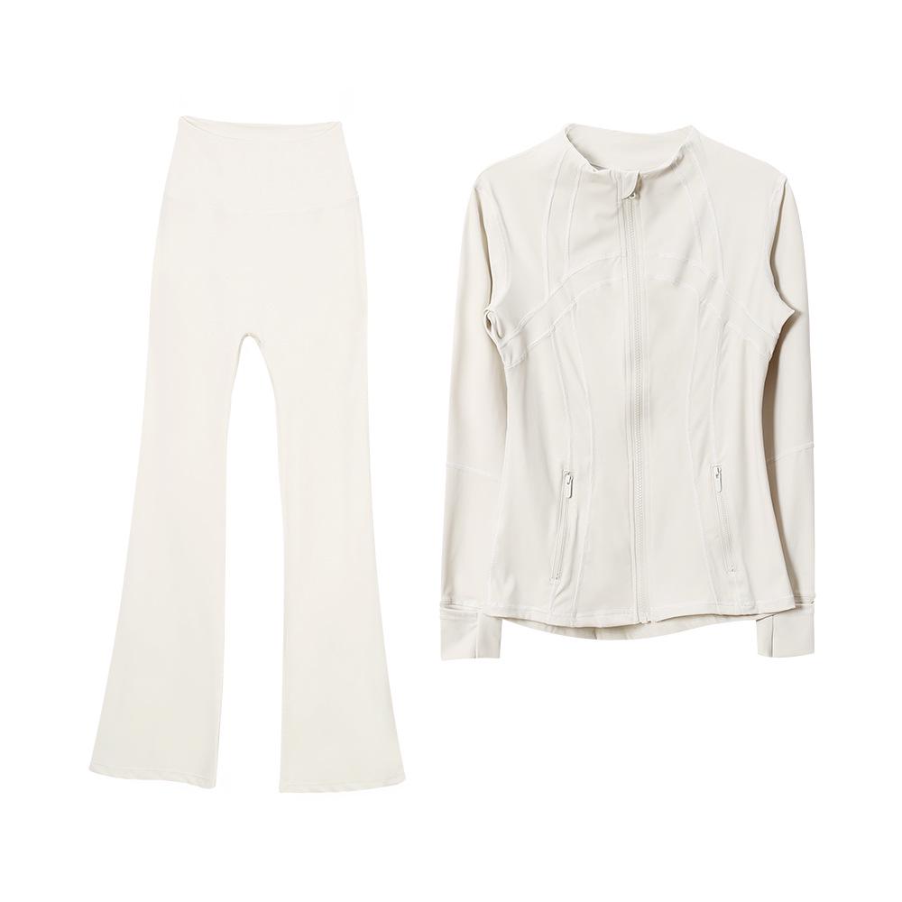 Women's Flare Pants & Jacket Set - Slim Fit Long Sleeve Outerwear for Running & Yoga