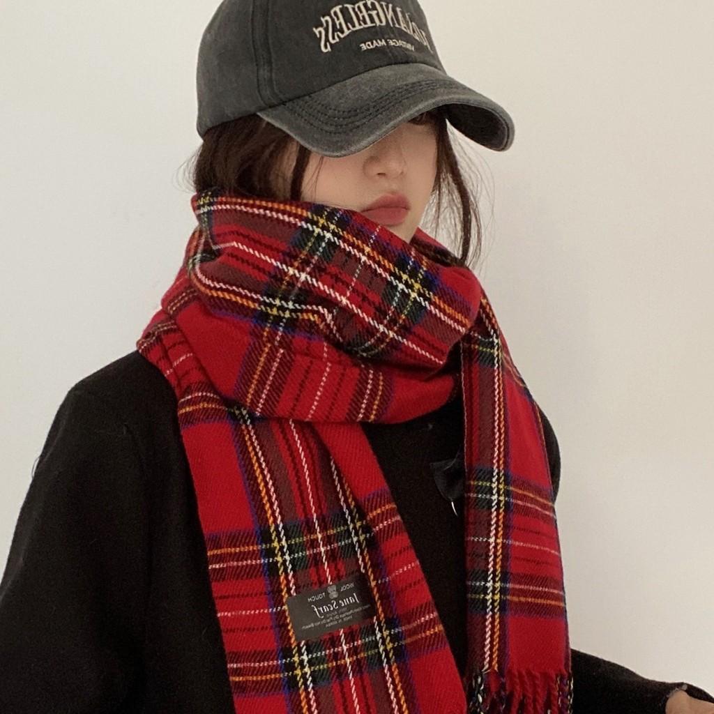 Sciarpa Invernale a Quadri Rossi Stile Coreano da Donna Versatile tipo Pile Cashmere Caldo Shawl Anno Zodiacale Scaldacollo