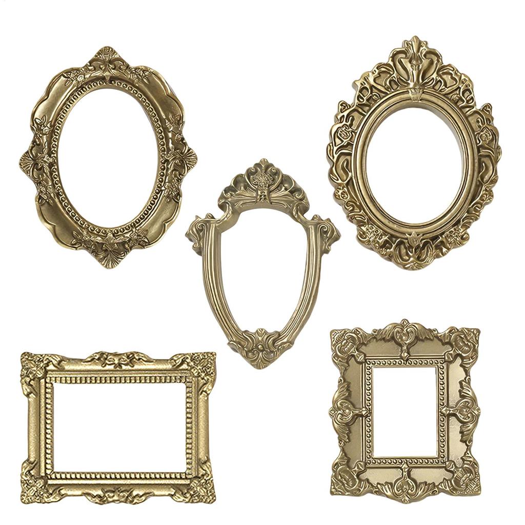 5 Pcs Mini Photo Frame Vintage Resin Gold Small Picture Frame Photography Decor Retro European Style Photo Frames For Home Deco