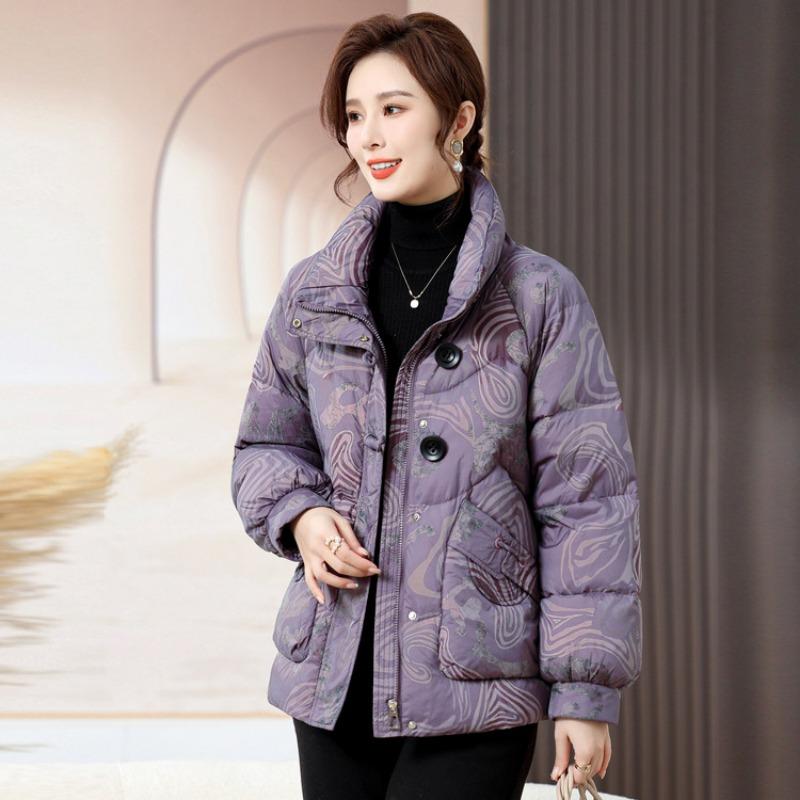 

Легкая зимняя короткая пуховая куртка для мамы, женская зимняя новая свободная модная куртка для пожилых 4XL фиолетовый