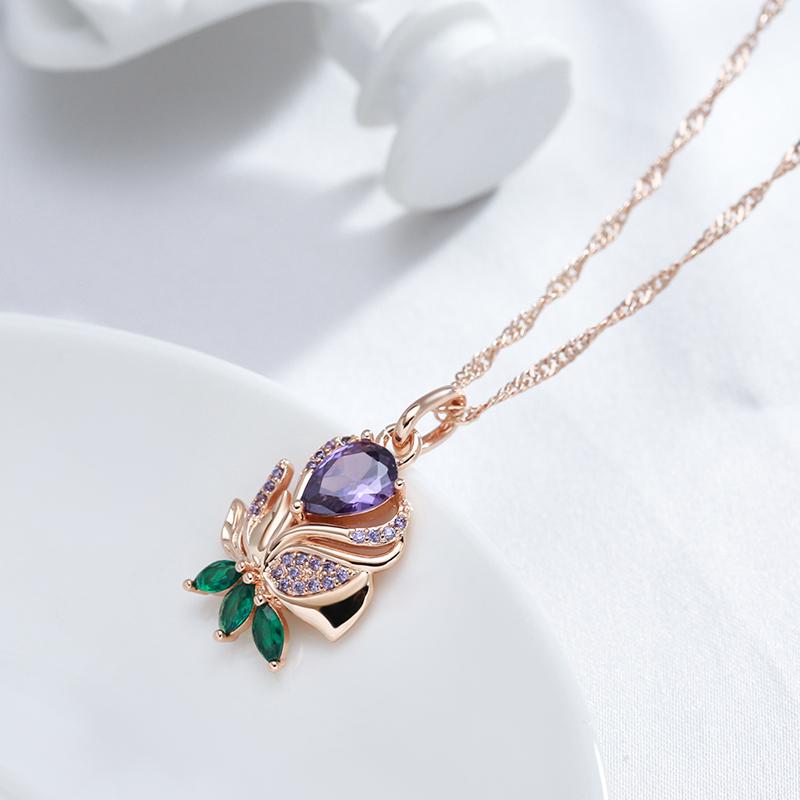Kienl Vintage Purple Natural Zircon Flower Pendant Necklace High Quality Fine Daily Jewelry Women  Rose Gold Color Necklace