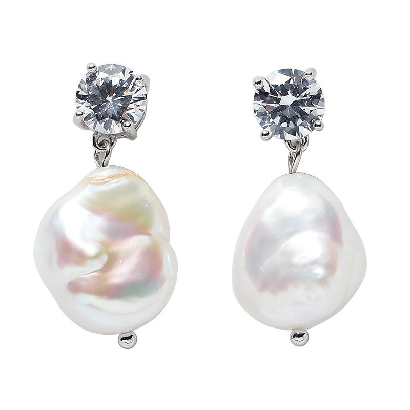 

Kenjie Sterling Silver Zircon Baroque Pearl Earrings - Japanese & Korean Fashion, Women s Ins Style with Natural Freshwater Pearls Sterling Silver