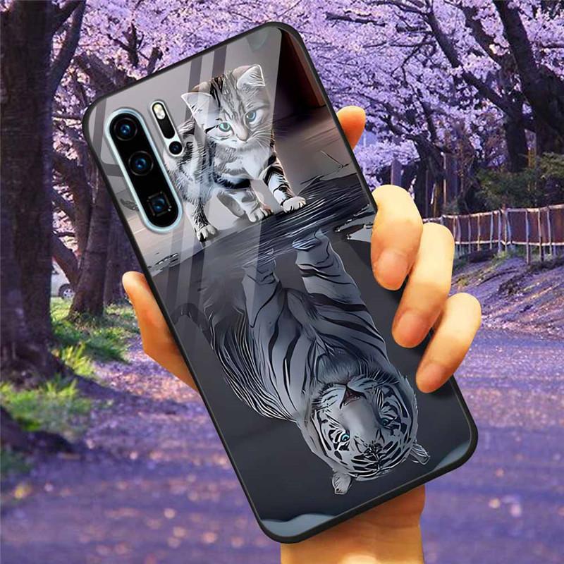 Phone Cover For Huawei P30 Pro Lite Case Tempered Glass Space Wolf Lion Funda for HUAWEI P30 Lite Luxury Cases P30Pro P 30 Cat