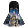Damen Casual Mode V-Ausschnitt Langarm Weihnachten Bedruckt Party Vintage Lange Kleider