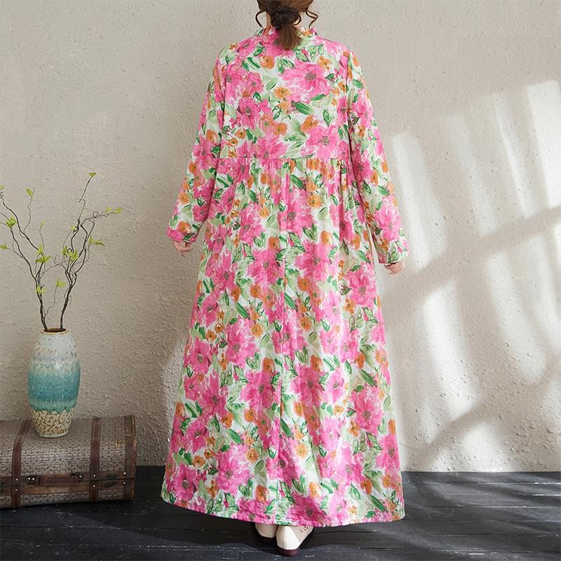 Long Sleeve Plus Size Cotton Vintage Floral New In Dresses for Women Casual Loose Spring Autumn Dress
