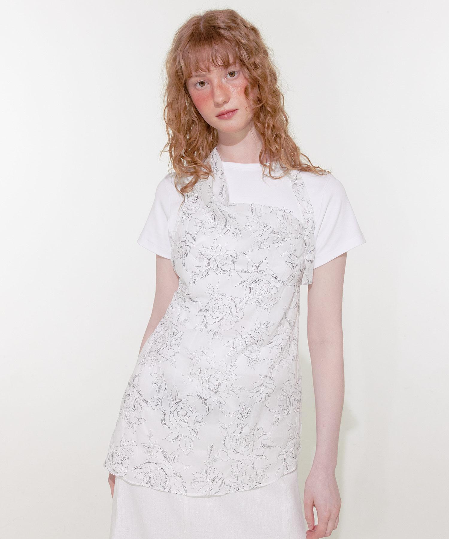 Lulu Seoul Draping Floral Halter Top (White) White/Free