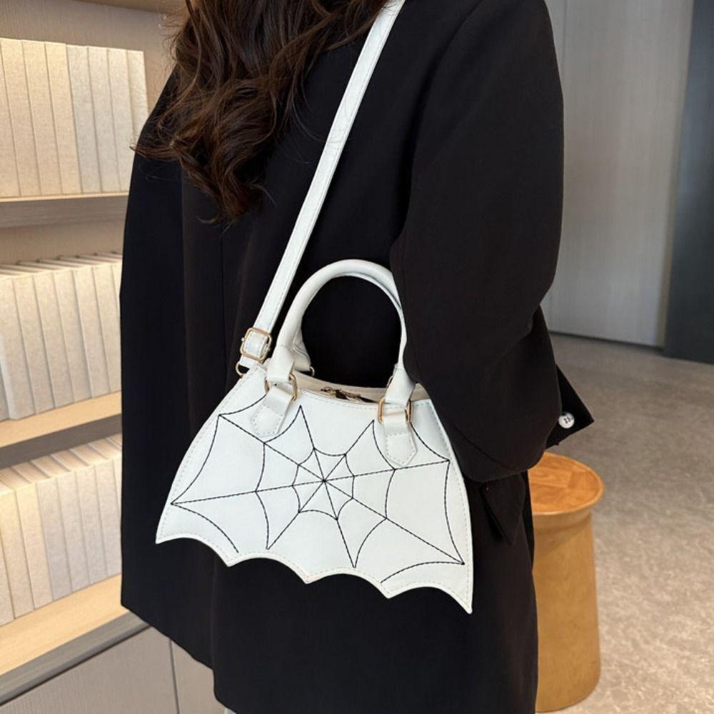 PU Leather Spider Web Shoulder Bag Bat Wing Halloween Crossbody Bag Funny Halloween Bag Outdoor