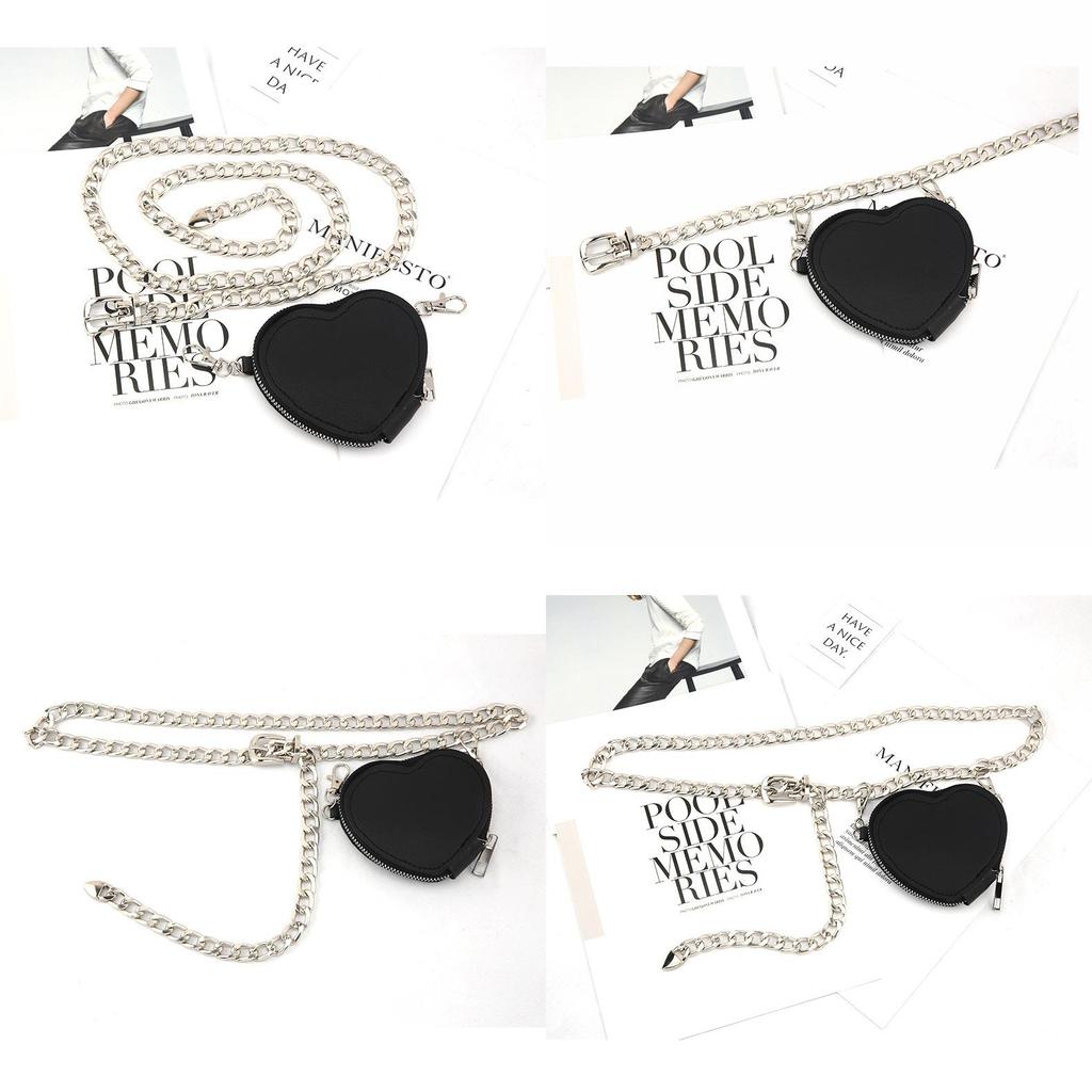 Fashion Metal Women Waist Chain With Detachable Heart Shaped Bag Pendant For Casual Streetwear