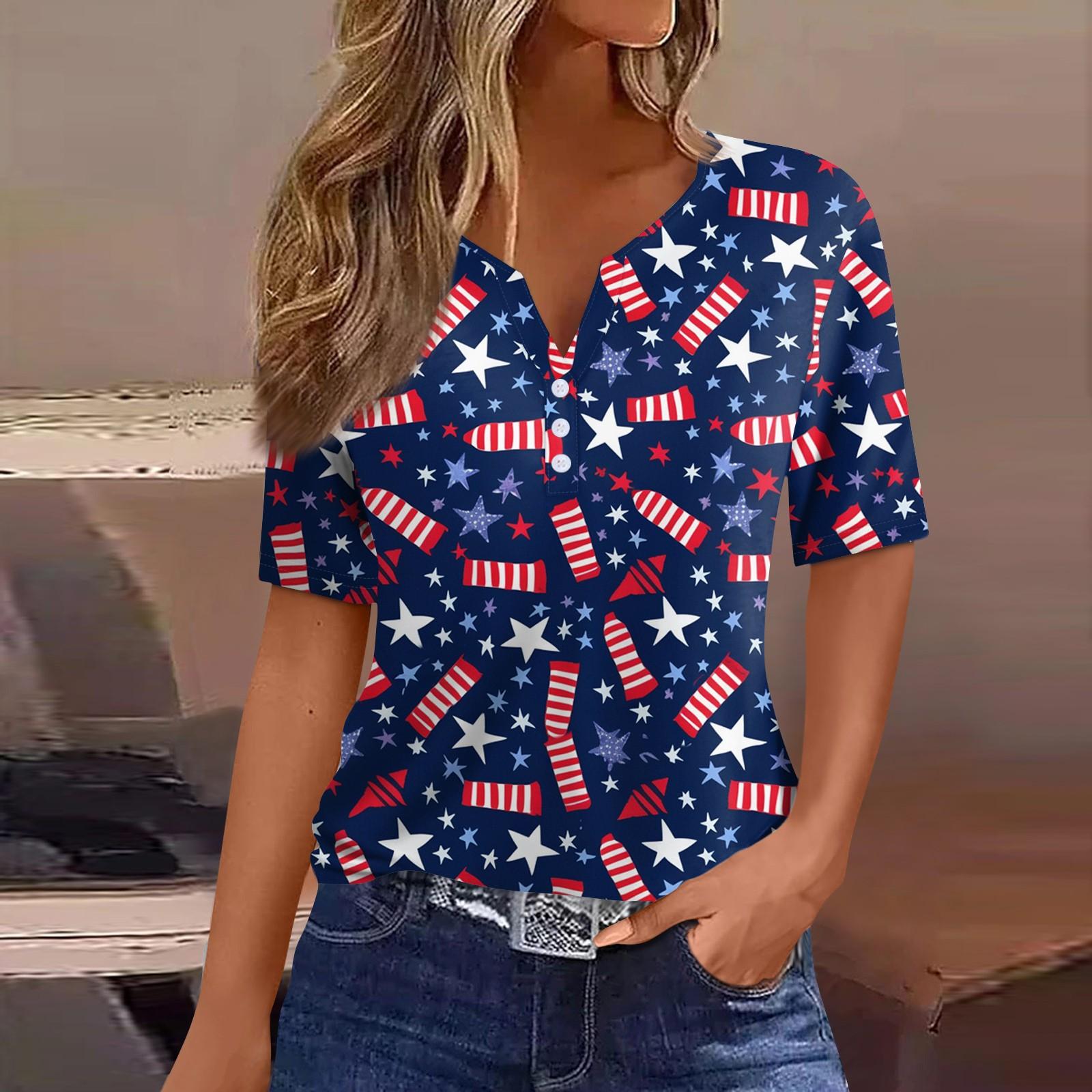 

Women s T Shirt Tee Print Button Short Sleeve Daily Weekend Fashion Basic V- Neck Regular Top XL