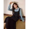 Blue Language Plus-Size Women's Clothing, Fat-Friendly French Elegant Faux Two-Piece Dress, 2026 Spring Slimming and Body-Covering A-Line Long Dress