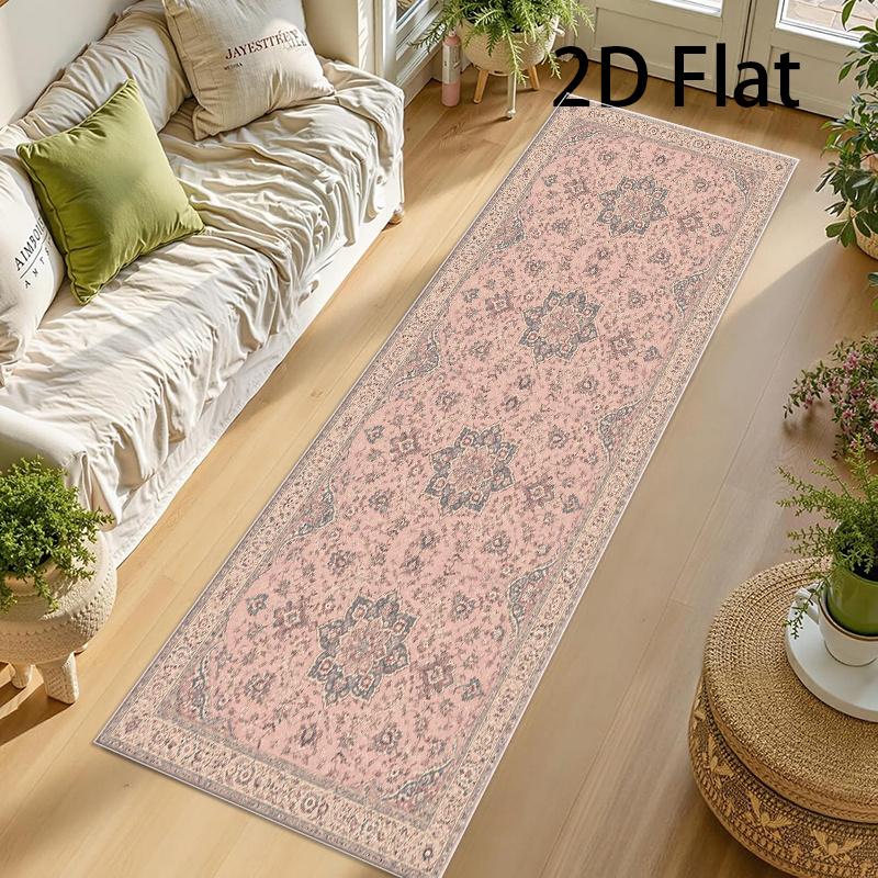 Cottage Style Square Floral Panel Floor Runner Mat  Soft Pastel Antique Flower Art Decor Rug for Indoor Home Corridor