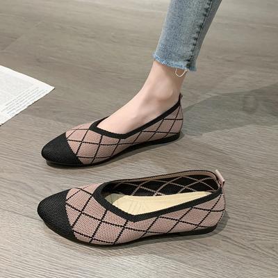 Fashion Women's Round Head Flat Shoes Mixed Color Knitted Slip On Shoes Casual Breathable Ballet Flats Woman Flat Shoes  Loafers Female