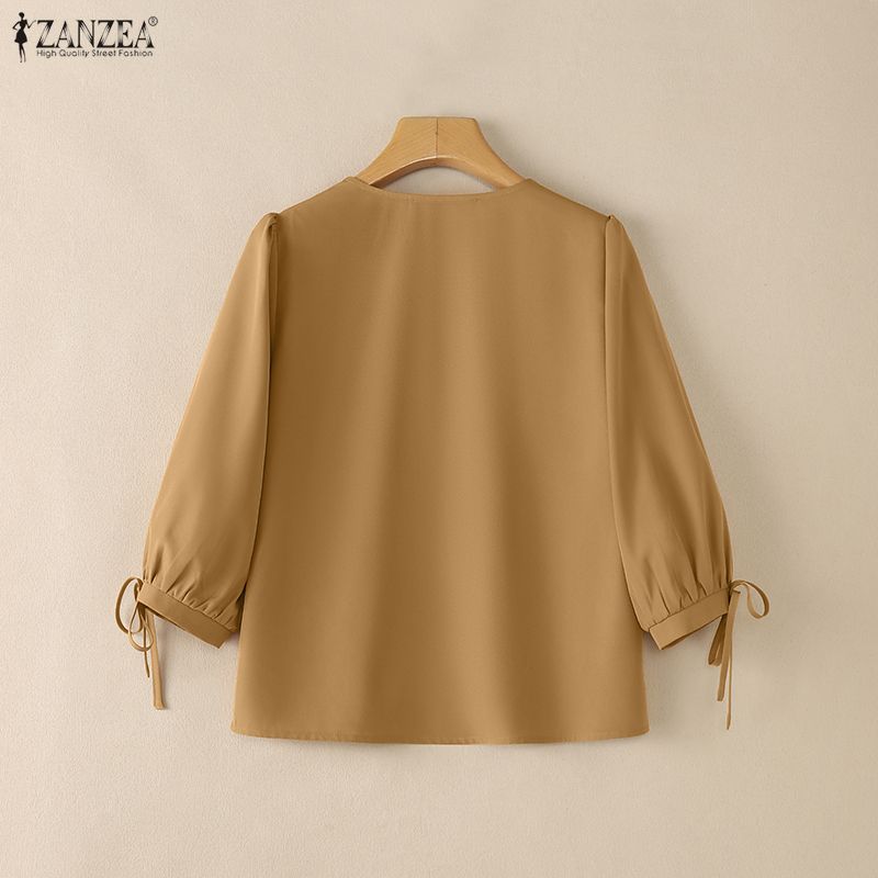 ZANZEA Women Casual V-Neck 3/4 Sleeve Loose Elegant Blouse