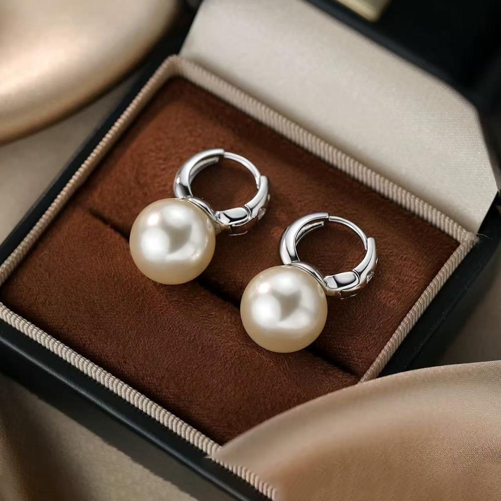 925 Silver Needle Round Pearl Minimalist Hoop Earrings For Women Party Classic Fine Jewelry Light Exquisite Accessories
