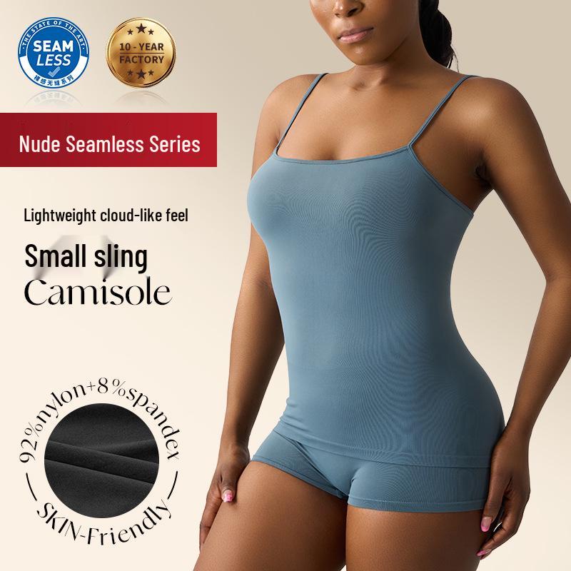 

European and American Style Seamless Camisole: Solid Color, Double-Layer, Body-Shaping Top for Women Medium ляпіс-лазур кольору