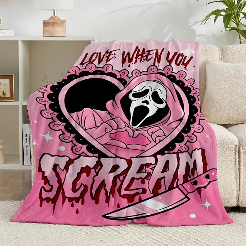 1PC Ghostface Greetings Poster Flannel Blanket Gift, Suitable for Both Men And Women, Soft Ideal for Beds And Sofa, Birthday Or Christmas Gift
