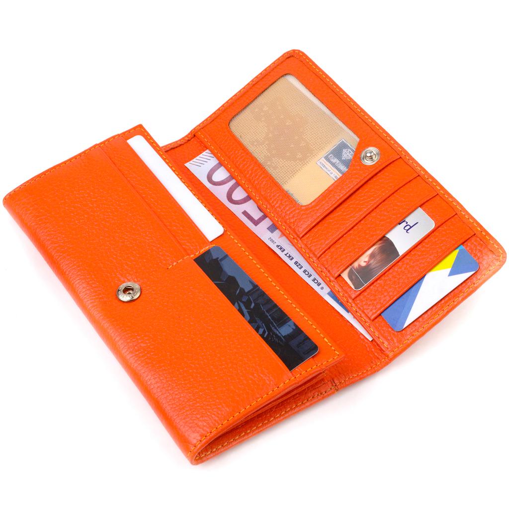 Large Women's Wallet Made of Genuine Grained Leather CANPELLINI 21710 Orange