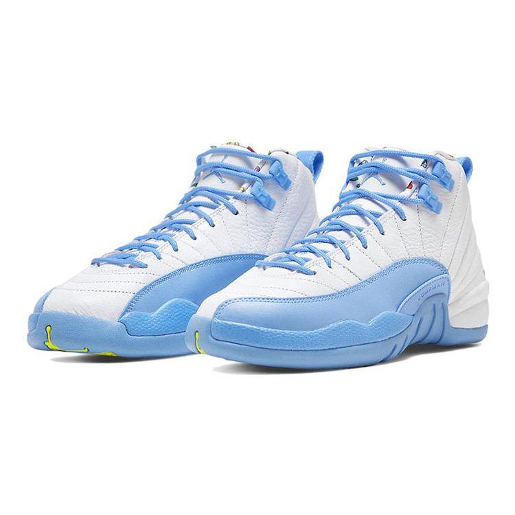 Air Jordan 12 Retro GS Emoji Barnesko Hvite University-Blå Lemon-Venom DQ4365-114