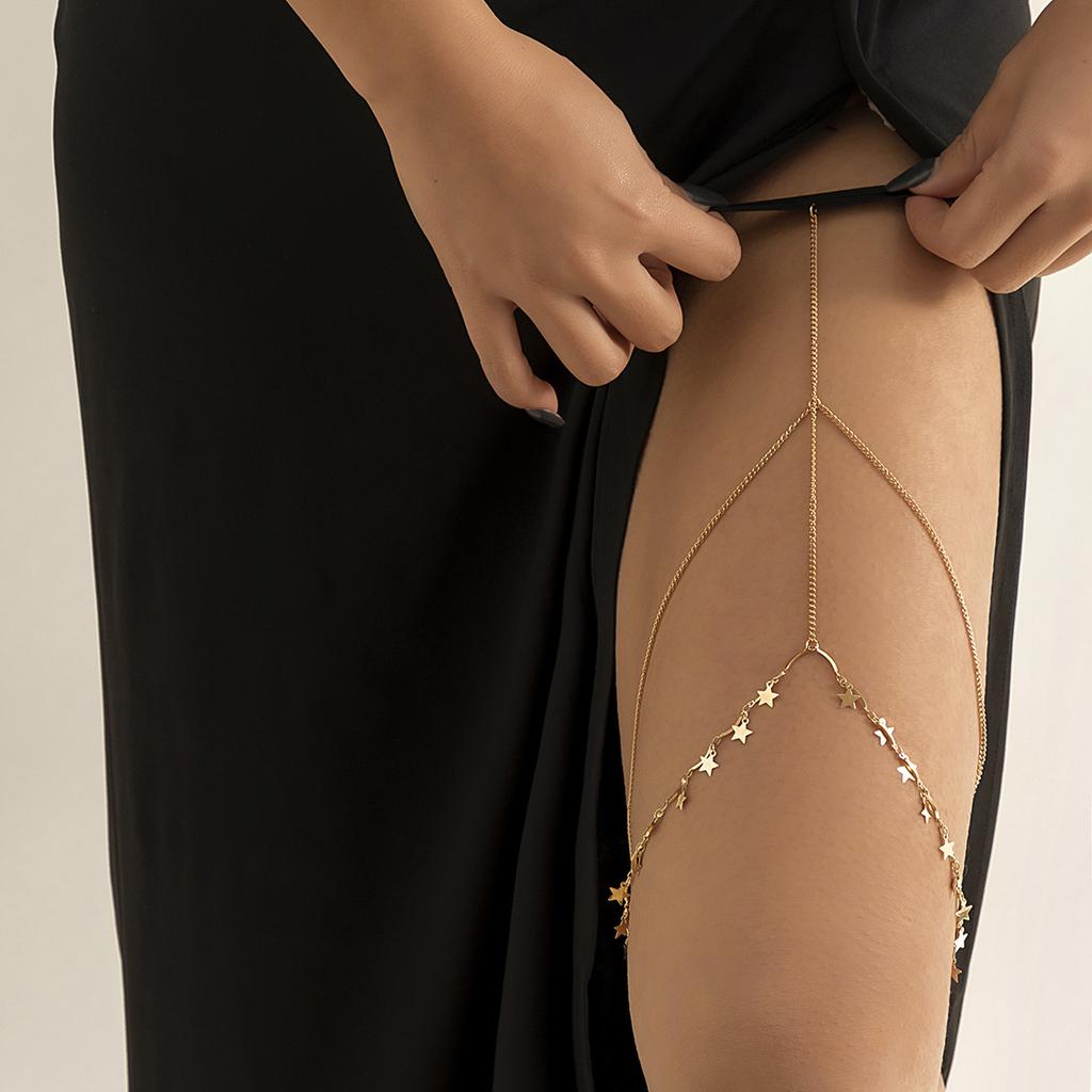 Sexy Beach Imitation Pearl Body Chain, Simple And Sexy Star-Shaped Rhinestone Fringed Thigh Chain
