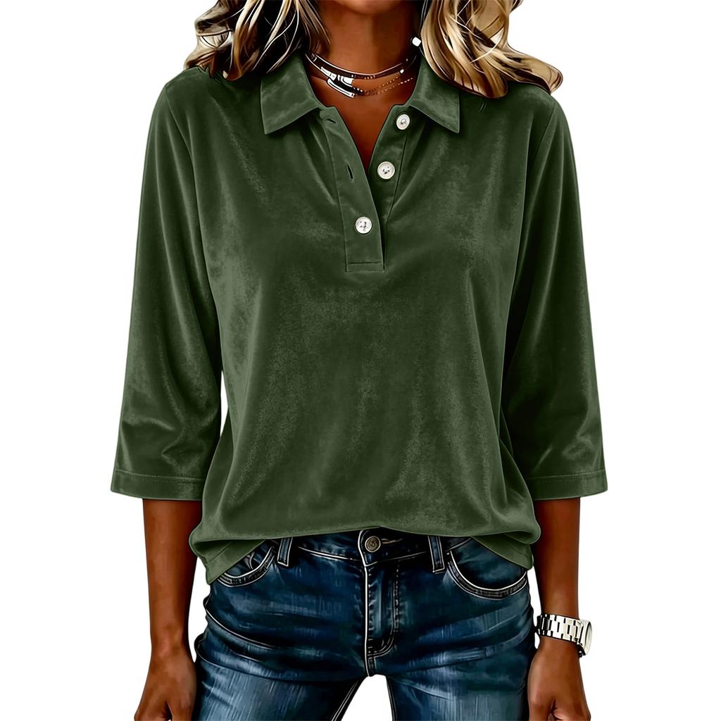 Damen Casual Knopfleiste Dreiviertelarm Bunte Bluse mit Reverskragen
