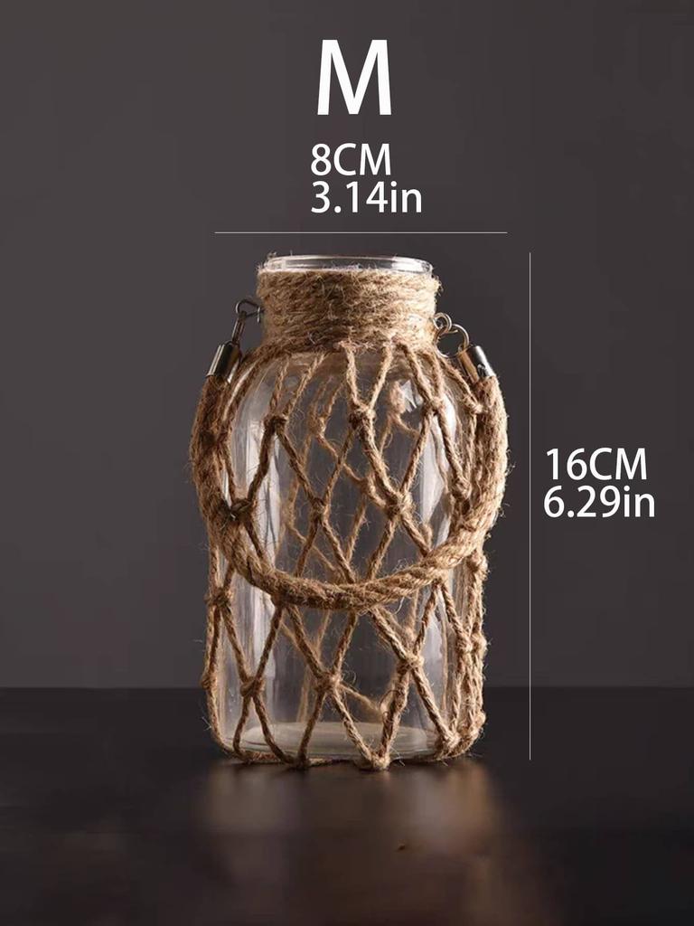 Rustic Hanging Glass Vase Rope Net Dry Flower Glass Vase with Art Hemp Rope  Home Transparent Living Room Decor Table Decoration