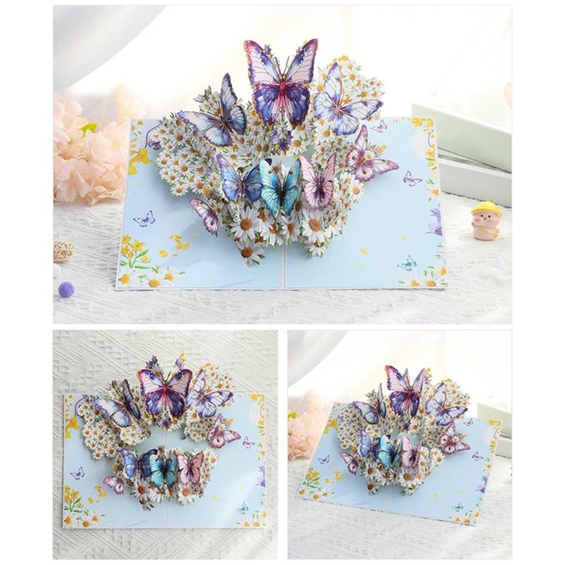 3D Butterfly and Flower Card for Birthdays Handmade Greeting Card with Envelope Elegant Anniversary Celebration Card
