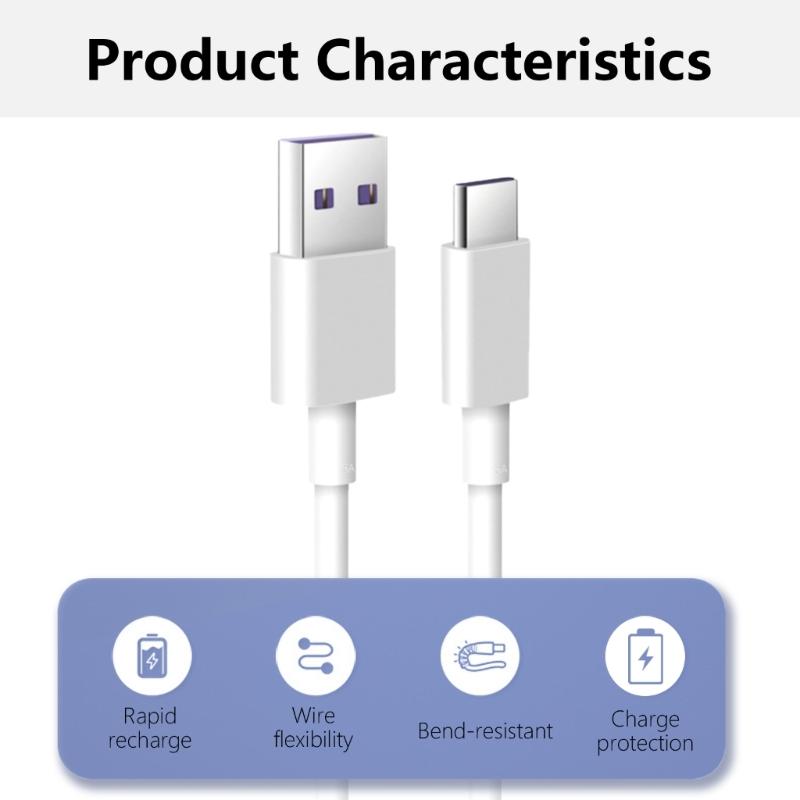 5A Fast Charging Cable USB Male To USB C Male Power Cable Cord for Tablets Phones Quick Charging Data Wire